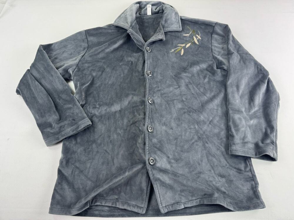 Gray Soft Velour Fleece Lounge Top Pajama Shirt Embroidered Mens 2XL 180/104A
